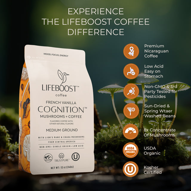 French Vanilla Cognition Mushroom Coffee - Lifeboost Coffee