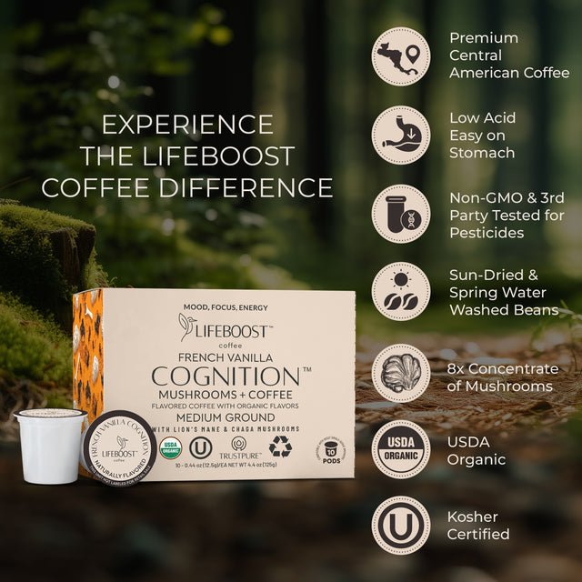 French Vanilla Mushroom Cognition Pods - Lifeboost Coffee