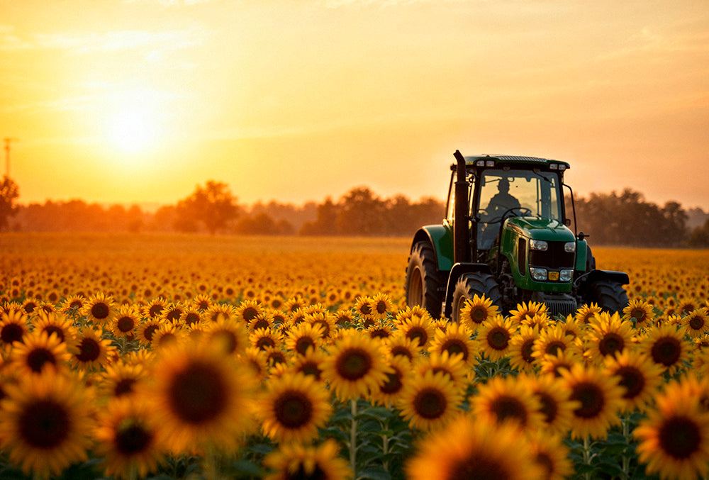A person in a plaid shirt and rubber boots holds a metal bowl full of freshly picked vegetables, including tomatoes and okra, in an organic garden.